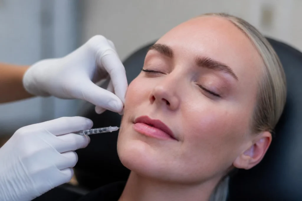 Kosmetisk sygeplejerske gør klar til botox ved mundvigen
