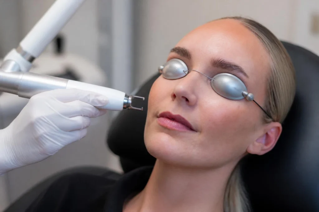 CO2-laserbehandling af huden med beskyttelsesbriller