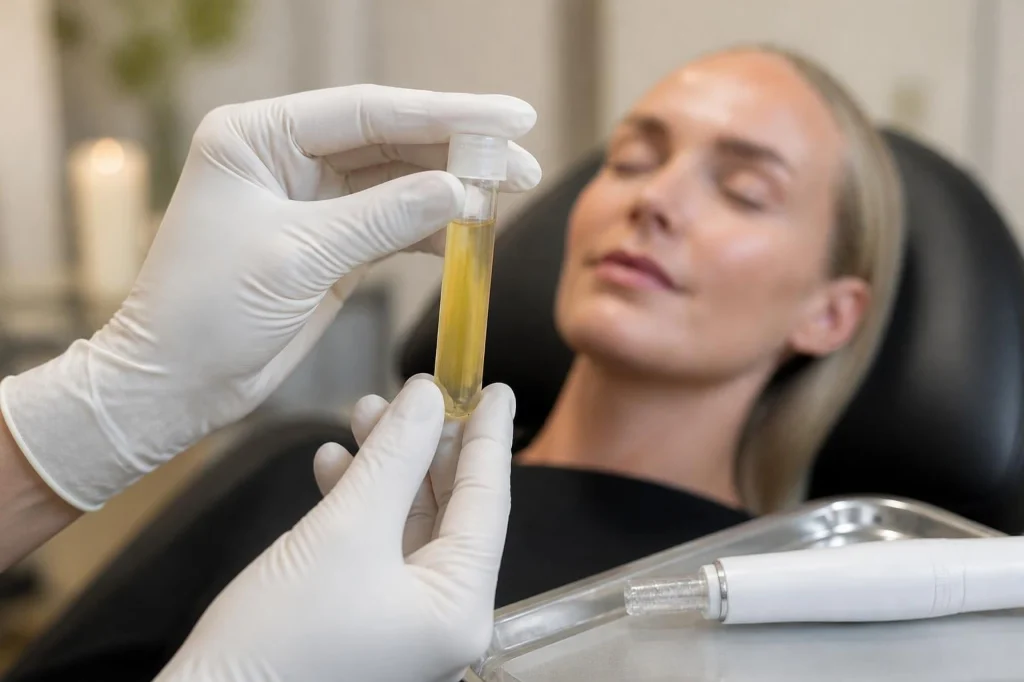 Reagensglas med plasma klar til PRP microneedling